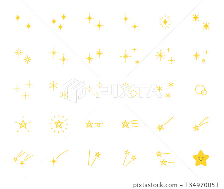 可愛圖示集的向量插圖。星星、閃光、火花、流星、裝飾品 134970051