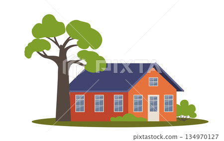 House building exterior. Country cozy house. Residence architecture, exterior view. Residential structure, real estate. Vector illustration House building exterior. Country cozy house. Residence architecture, exterior view. Residential structure, real estate. Vector illustration 134970127