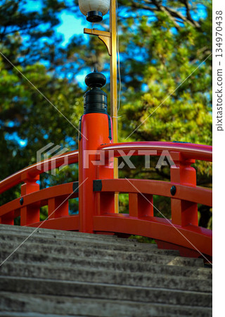The red Taiko Bridge at Sumiyoshi Taisha Shrine 134970438