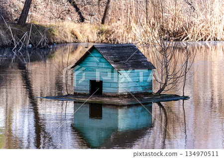 Floating duck house on the lake 134970511