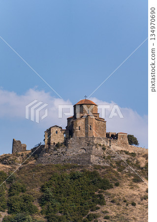 Ancient Djvari monastery on the mountain top 134970690
