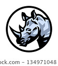 Rhinoceros head. Logo in a round frame. 134971048