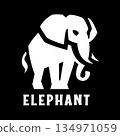 Elephant silhouette logo on dark background. 134971059
