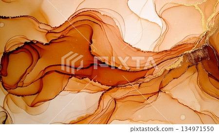 奢華、輕薄、明亮的棕色酒精墨水藝術作品，AI生成素材，16:9寬高比 134971550