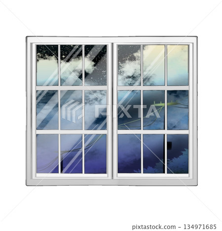Night sky and telephone pole reflected in the window Night sky and telephone pole reflected in the window 134971685
