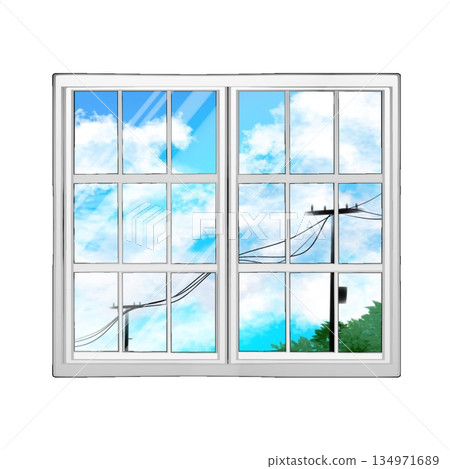 Summer sky reflected in the window Summer sky reflected in the window 134971689