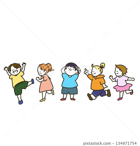 Children running in a line Cute illustration line drawing color 134971754