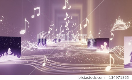 發光的音符抽象背景 134971865