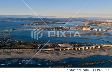 A Living Lagoon - Aerial View of Lake Hamana's Aquaculture Nets and Waterscapes 134971954