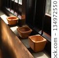 Row of Modern Square natural Clay Bowls 134972550