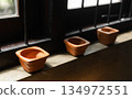 Row of Modern Square natural Clay Bowls 134972551