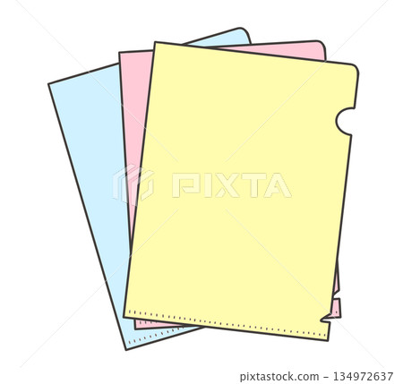 Illustration of stacked clear files (pink, light blue, yellow) Illustration of stacked clear files (pink, light blue, yellow) 134972637