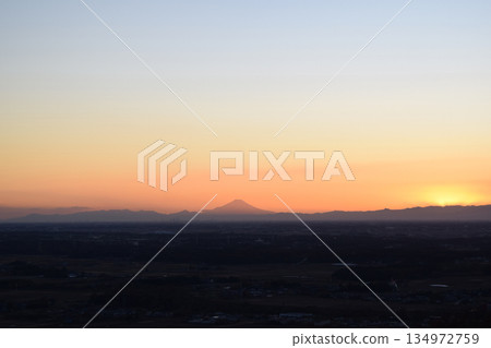 Distant view of Mt. Fuji at dusk Distant view of Mt. Fuji at dusk 134972759