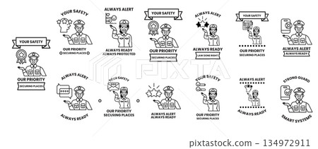 The image is a series of cartoon drawings of police officers The image is a series of cartoon drawings of police officers 134972911