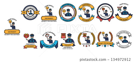 A series of badges with a police officer on them 134972912