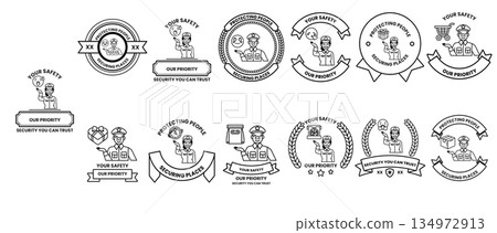 A collection of badges with a man in the middle of them 134972913