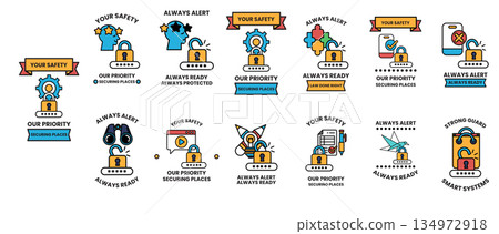 A series of images with the words Always Alert, Always Ready, Always Safe A series of images with the words Always Alert, Always Ready, Always Safe 134972918