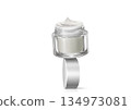 A bottle of skin cream, with its lid open, is placed on a white surface. 134973081