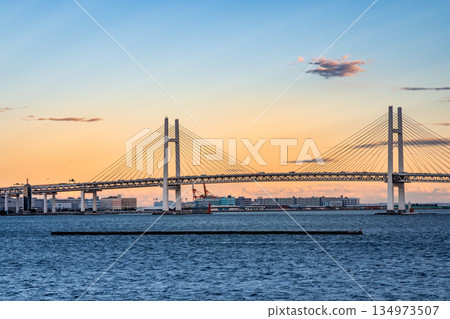 Yokohama Bay Bridge in the evening light Yokohama Bay Bridge in the evening light 134973507