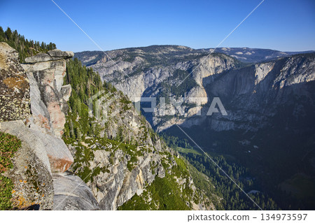 Glacier Point Granite Cliffs and Pine Forests Overlooking Yosemite Valley California Glacier Point Granite Cliffs and Pine Forests Overlooking Yosemite Valley California 134973597