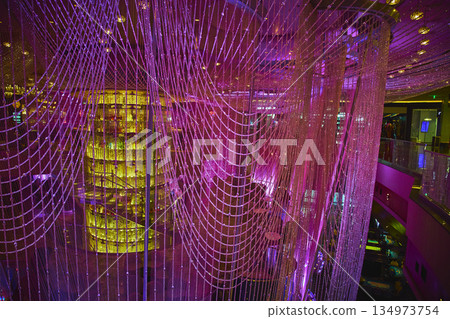 Las Vegas Casino Chandelier Bead Curtains and Colorful Nightlife Interior Las Vegas Casino Chandelier Bead Curtains and Colorful Nightlife Interior 134973754