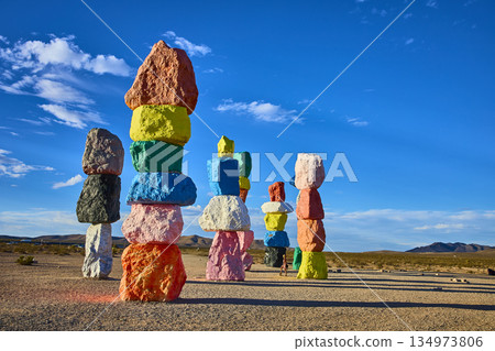 Seven Magic Mountains Colorful Rock Stack Art Installation in Nevada Desert Seven Magic Mountains Colorful Rock Stack Art Installation in Nevada Desert 134973806