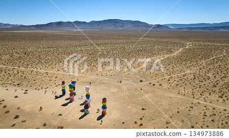 Aerial Seven Magic Mountains Art Desert Landscape Nevada Aerial Seven Magic Mountains Art Desert Landscape Nevada 134973886
