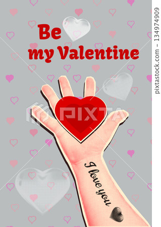 Valentines day collage poster mixed media style halftone Valentines day collage poster mixed media style halftone 134974909