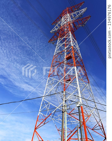 Blue sky and transmission tower 134976176