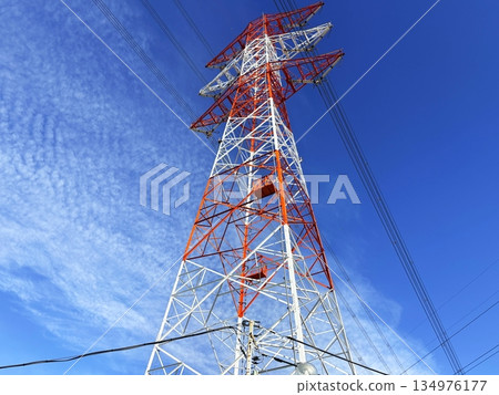 Blue sky and transmission tower Blue sky and transmission tower 134976177