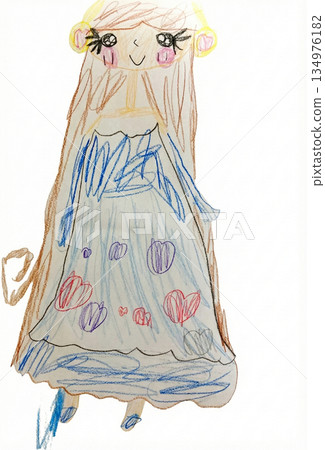 A girl in a Christmas dress drawn by a kindergartener 134976182