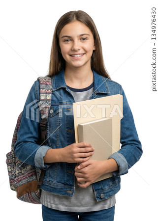 School Girl With Books and Bag 134976430