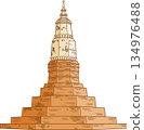 Illustration of Phra That Ya Khu, a stupa in Kalasin province, Thailand. 134976488