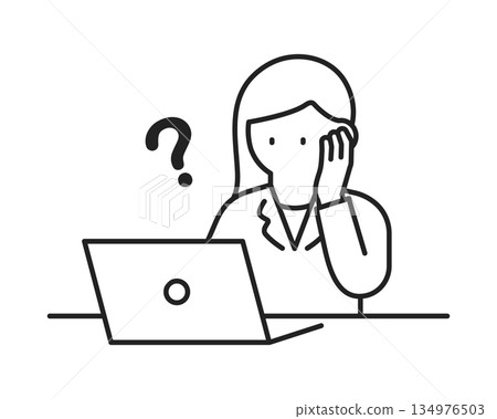 A woman in a suit operating a laptop computer - thinking/doubting A woman in a suit operating a laptop computer - thinking/doubting 134976503