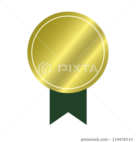 A simple illustration of a gold medal and green ribbon 134976514