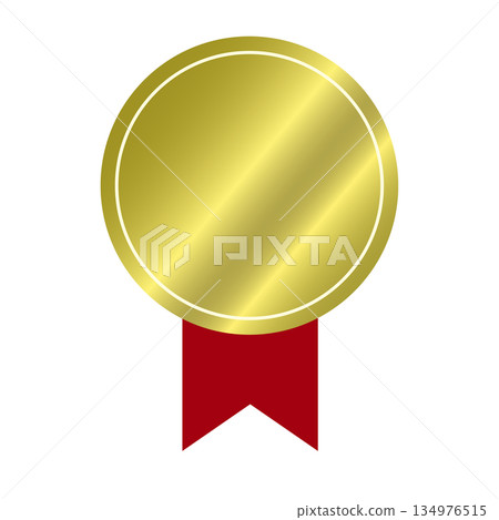 A simple illustration of a gold medal and red ribbon 134976515