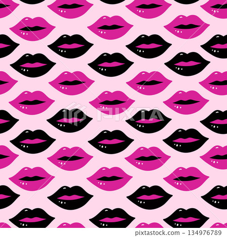 Seamless pattern with pink and black lips. Vector graphics. Seamless pattern with pink and black lips. Vector graphics. 134976789