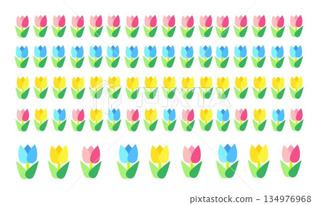 一套色彩繽紛的鬱金香，大小不一。 134976968