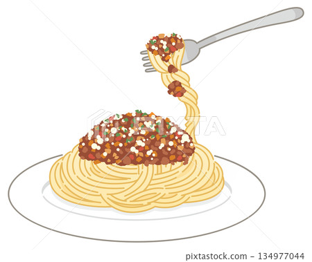 Pasta with meat sauce (scooped with a fork) 134977044