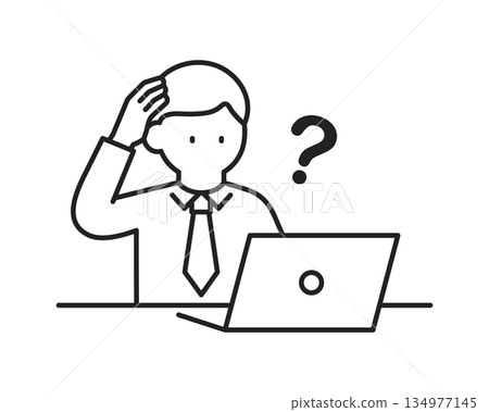 一位正在操作筆記型電腦的商人——思考/懷疑 一位正在操作筆記型電腦的商人——思考/懷疑 134977145