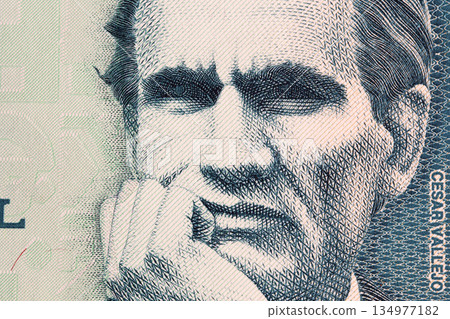 Cesar Vallejo a closeup portrait from old Peruvian money Cesar Vallejo a closeup portrait from old Peruvian money 134977182