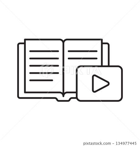 Online Education Learning Video Course Icon. Open Book with Play Button 134977445