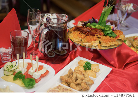 Wedding Table With Drinks And Appetizers Display 134977561