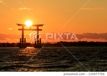 New Year's Day sunset over the torii gate of Bentenjima, Hamamatsu City 134977768