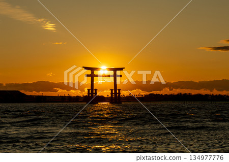 New Year's Day sunset over the torii gate of Bentenjima, Hamamatsu City New Year's Day sunset over the torii gate of Bentenjima, Hamamatsu City 134977776