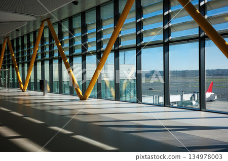Modern airport terminal with geometric architecture design 134978003
