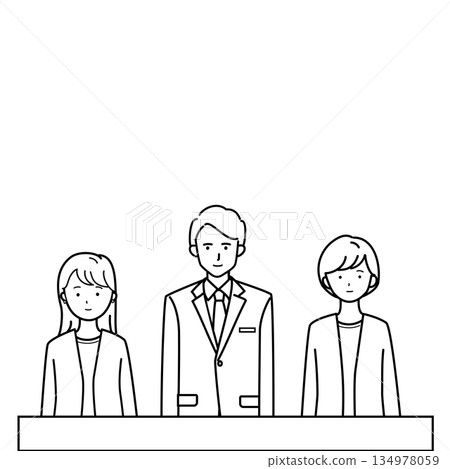 一幅描繪商務團隊正在聽會議的線條畫插圖 134978059