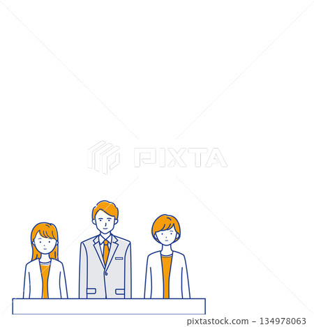 圖：一群商務團隊成員正在旁聽會議，彼此之間留有空隙（使用不同顏色）。 134978063