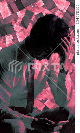 a person hypnotized by their cell phone 134978193