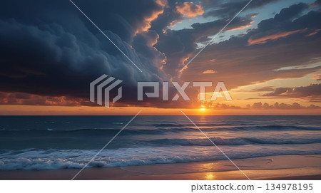 Dramatic Clouds Over an Evening Seascape 37-1 Dramatic Clouds Over an Evening Seascape 37-1 134978195